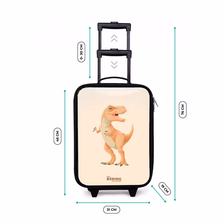 T-rex dino in oranje kleuren Kinderkoffer - Zwart klein -productfoto_formaten