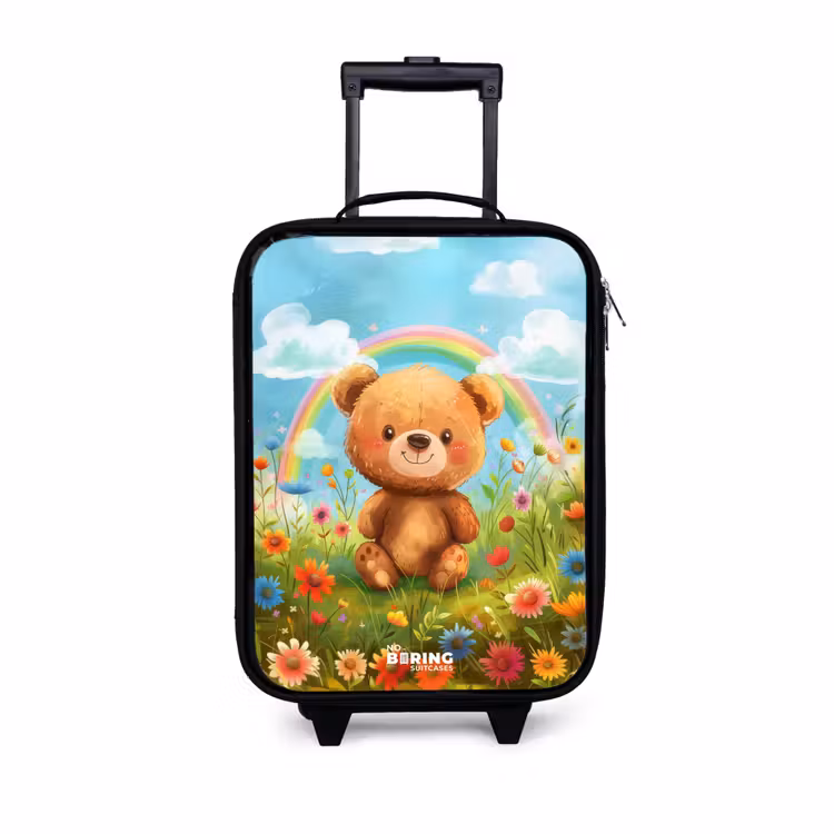 Teddybeer tussen de bloemen Kinderkoffer - Zwart klein -3d