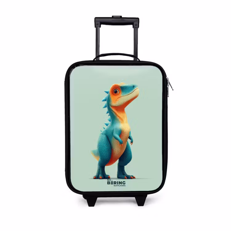 Stoere dino met grote ogen Kinderkoffer - Zwart klein -3d