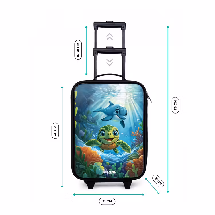 Schildpad en dolfijn in blauwe oceaan Kinderkoffer - Zwart klein -productfoto_formaten
