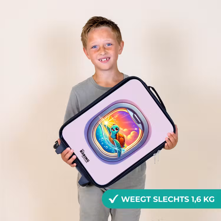 Schildpad die zwemt met zonsondergang Kinderkoffer - Zwart klein -sfeer4_NL