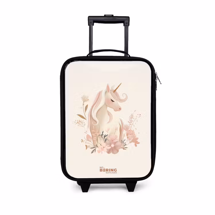 Eenhoorn tussen bloemen in roze pastel kleuren Kinderkoffer - Zwart klein -3d