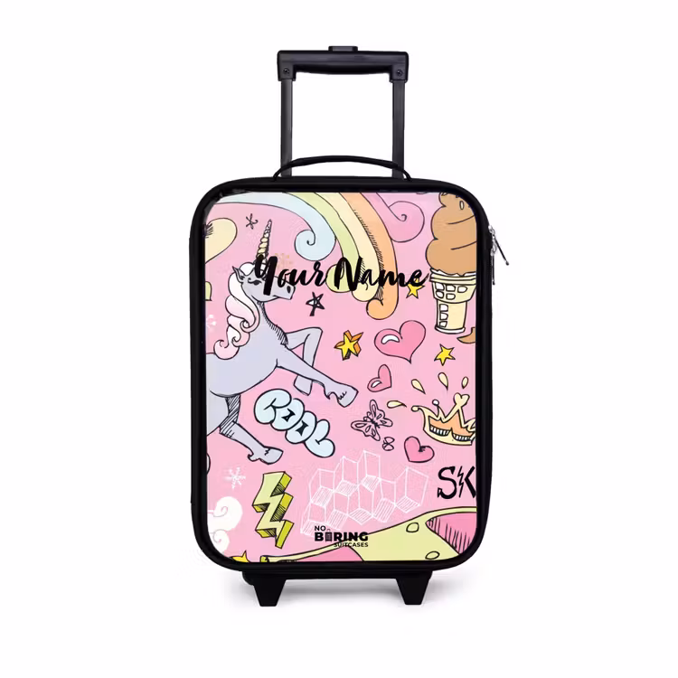 Unicorn doodles Kinderkoffer - Zwart klein -3d
