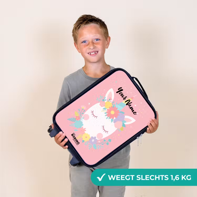 Eenhoorn - Bloemen - Roze Kinderkoffer - Zwart klein -sfeer4_NL