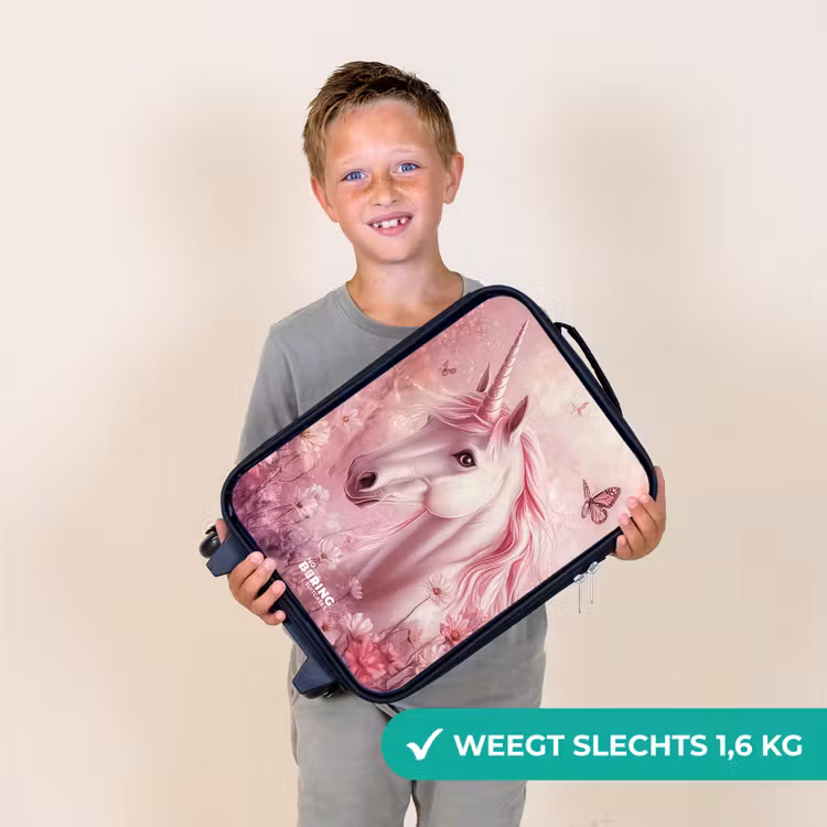 Eenhoorn - Roze - Vlinders - Bloemen Kinderkoffer - Zwart klein -sfeer4_NL