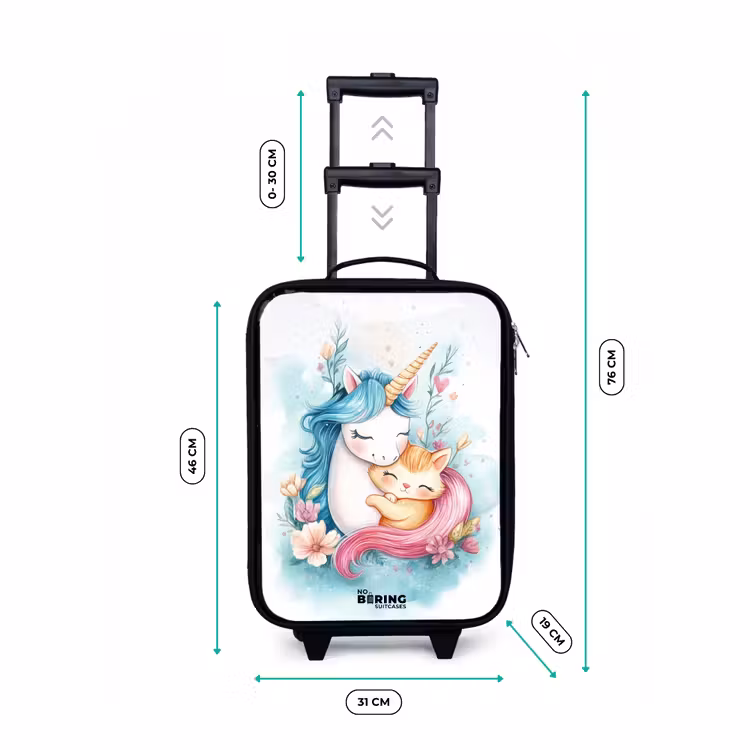 Eenhoorn met blauwe manen en oranje kitten Kinderkoffer - Zwart klein -productfoto_formaten