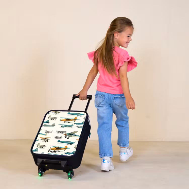 Vintage propellervliegtuigen patroon Kinderkoffer - Zwart klein -sfeer1