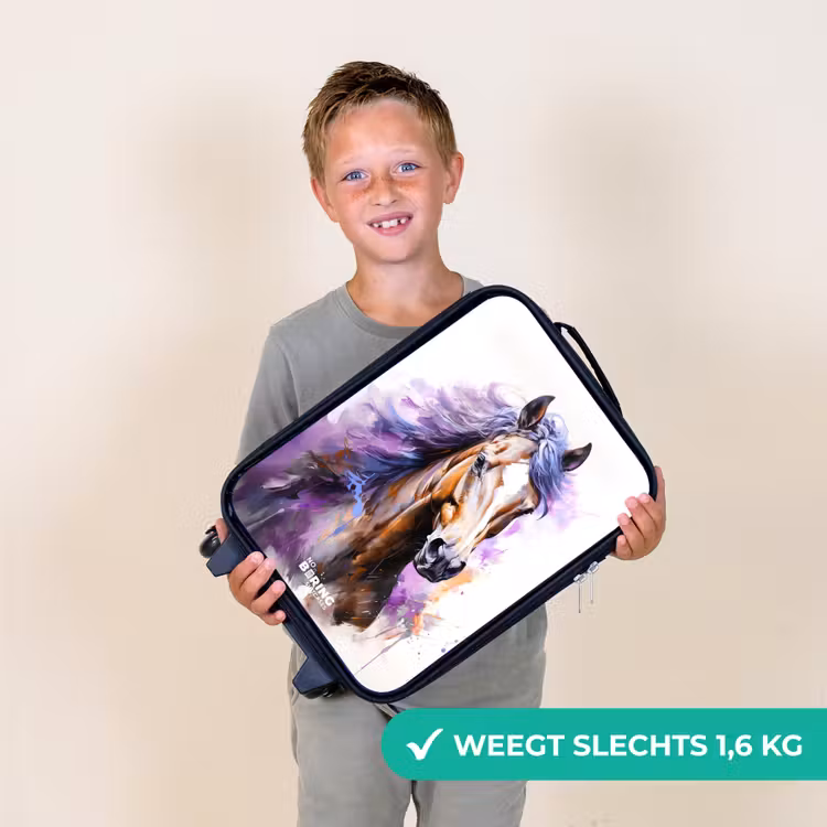 Aquarel paard met paarse manen Kinderkoffer - Zwart klein -sfeer4_NL
