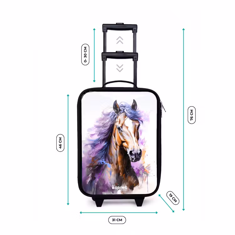 Aquarel paard met paarse manen Kinderkoffer - Zwart klein -productfoto_formaten