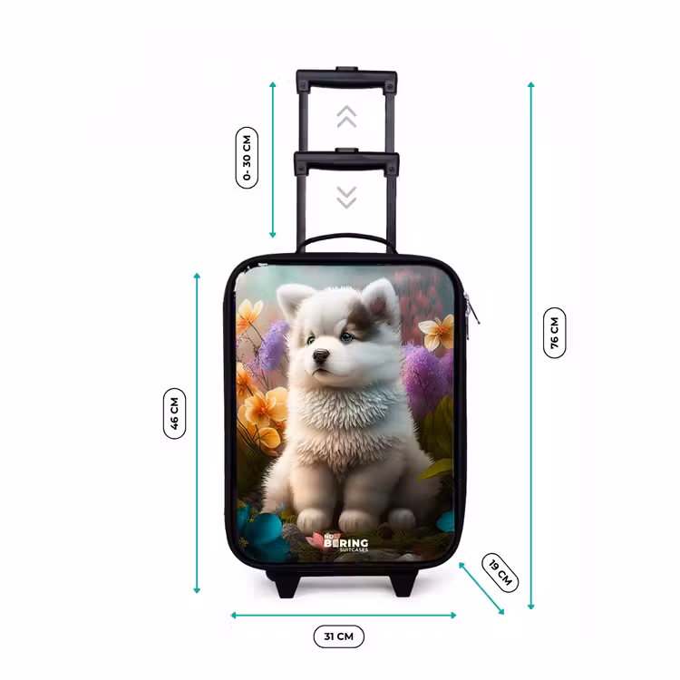 Witte puppy in een bloemenweide Kinderkoffer - Zwart klein -productfoto_formaten