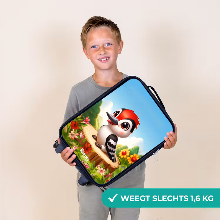 Specht op en boomstronk Kinderkoffer - Zwart klein -sfeer4_NL