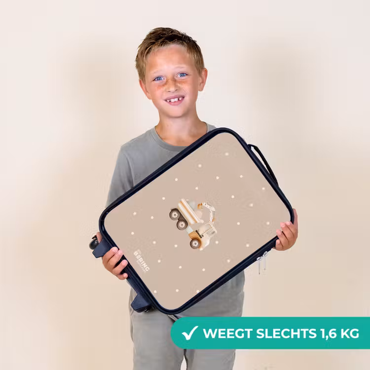 Gele kiepwagen met stenen en stippenpatroon Kinderkoffer - Zwart klein -sfeer4_NL