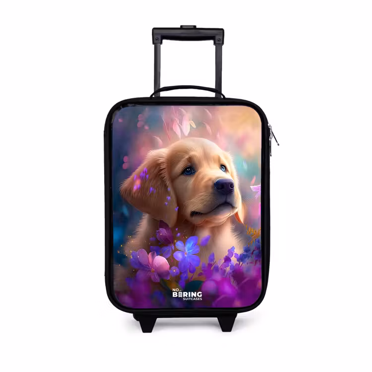 Jonge hond tussen felgekleurde bloemen Kinderkoffer - Zwart klein -3d