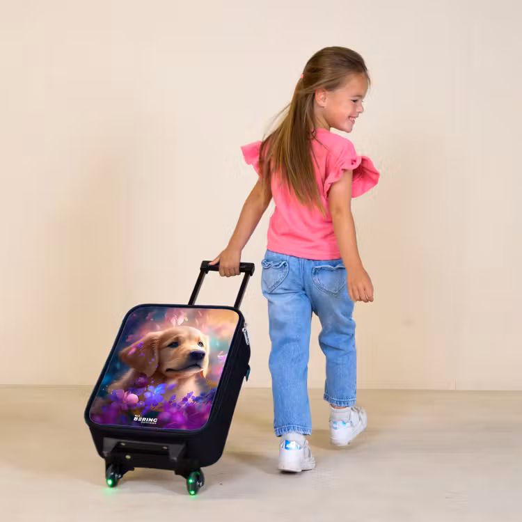 Jonge hond tussen felgekleurde bloemen Kinderkoffer - Zwart klein -sfeer1