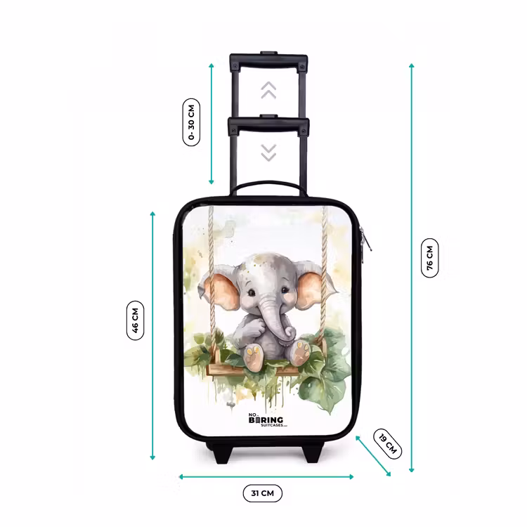 Jong olifantje op een schommel waterverf tekening Kinderkoffer - Zwart klein -productfoto_formaten
