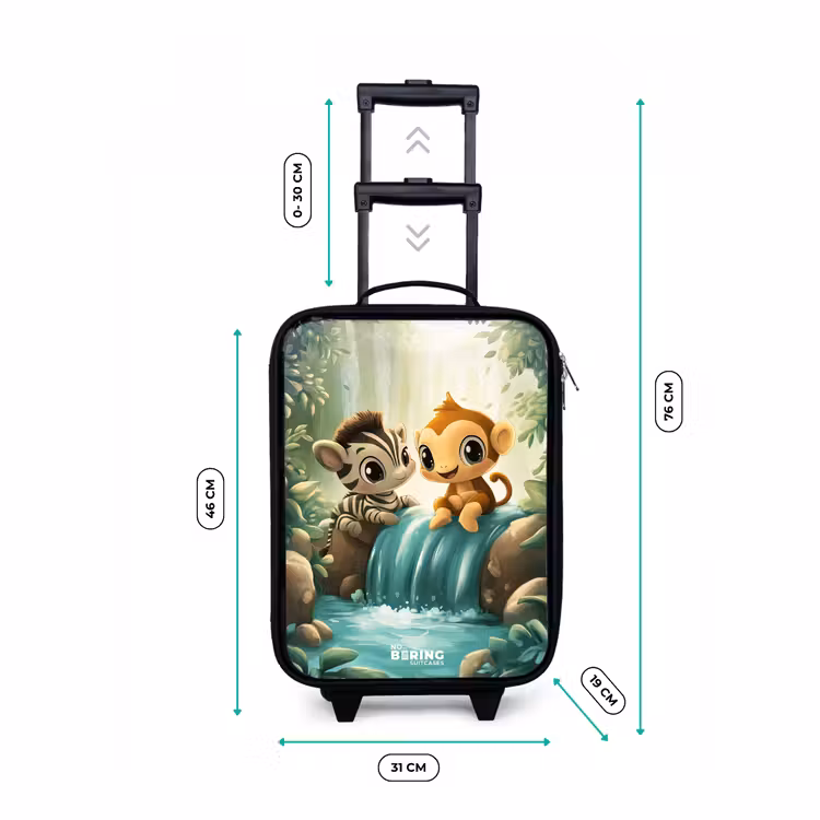 Zebra - Aapje - Waterval - Rotsen Kinderkoffer - Zwart klein -productfoto_formaten