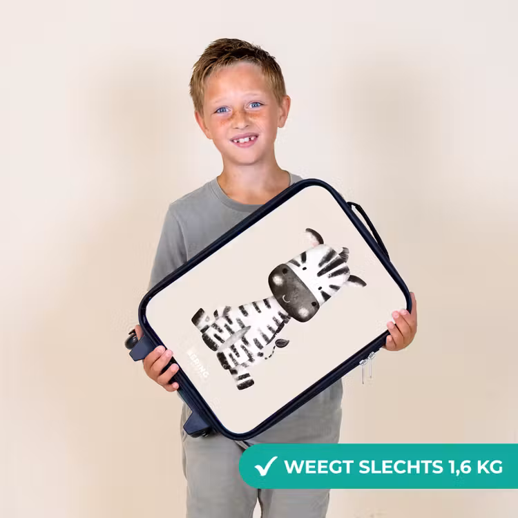 Zebra portrettekening met beige achtergrond Kinderkoffer - Zwart klein -sfeer4_NL