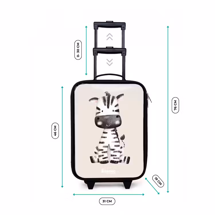 Zebra portrettekening met beige achtergrond Kinderkoffer - Zwart klein -productfoto_formaten