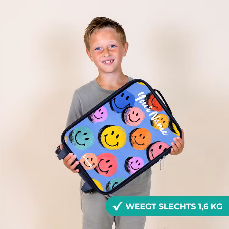 Een speels en kunstzinnig patroon van kleurrijke smileys Kinderkoffer - Zwart klein -sfeer4_NL