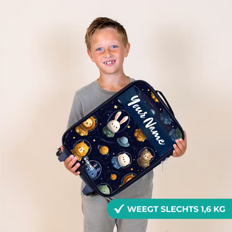 Dieren - Astronaut - Planeten - Sterren Kinderkoffer - Zwart klein -sfeer4_NL