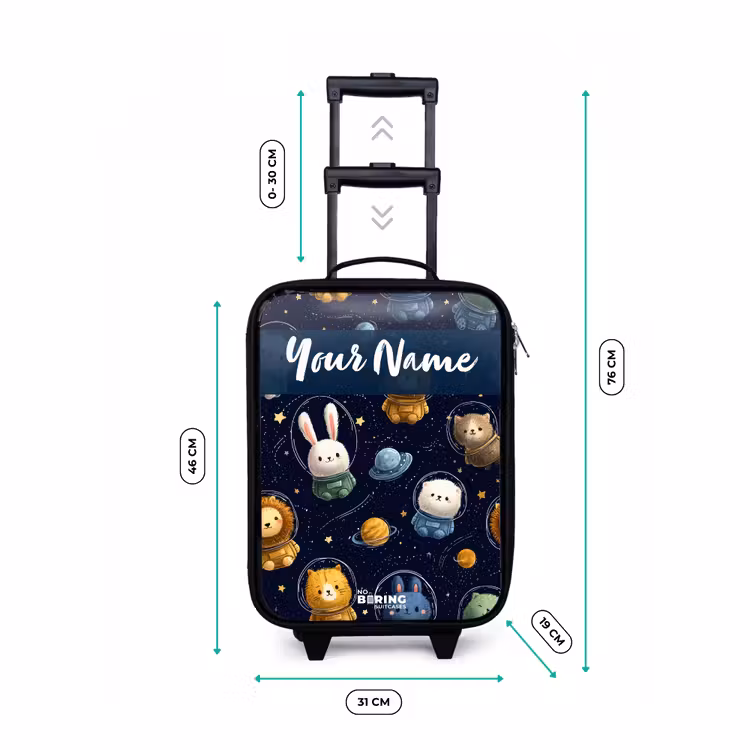 Dieren - Astronaut - Planeten - Sterren Kinderkoffer - Zwart klein -productfoto_formaten