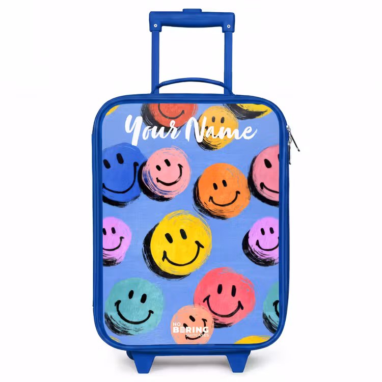 Een speels en kunstzinnig patroon van kleurrijke smileys Kinderkoffer - Blauw klein -3d