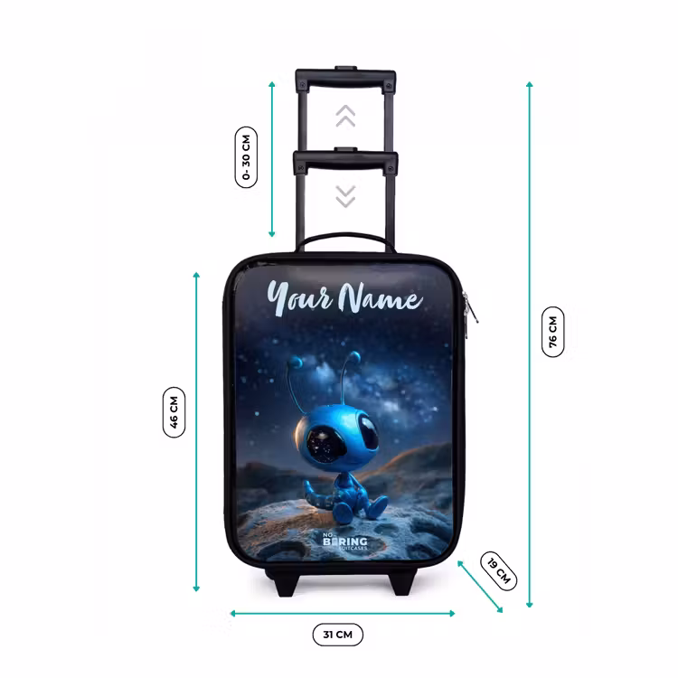 Blauw buitenaards wezentje onder sterrenhemel Kinderkoffer - Zwart klein -productfoto_formaten