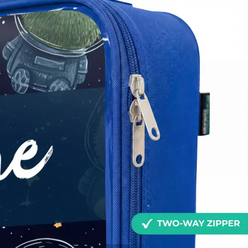 Dieren - Astronaut - Planeten - Sterren Kinderkoffer - Blauw klein -rits_EN