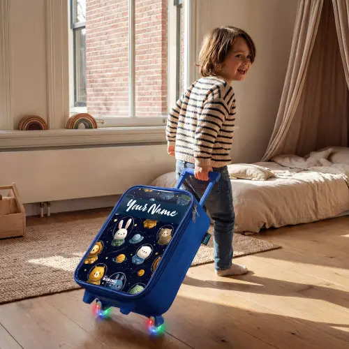 Dieren - Astronaut - Planeten - Sterren Kinderkoffer - Blauw klein -sfeer1