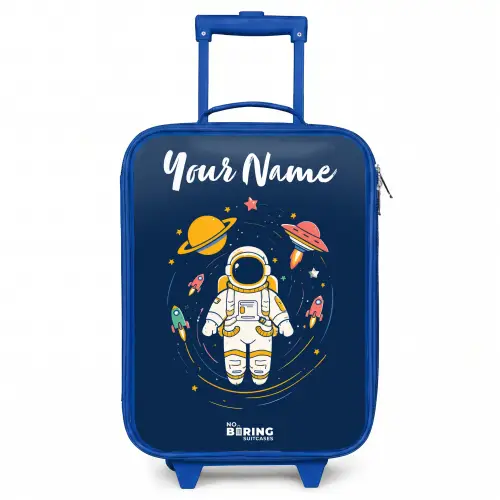Astronaut - Planeet - Sterren - Raket Kinderkoffer - Blauw klein -3d