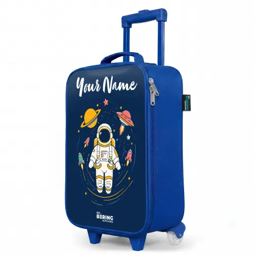 Astronaut - Planeet - Sterren - Raket Kinderkoffer - Blauw klein -productfoto_schuin