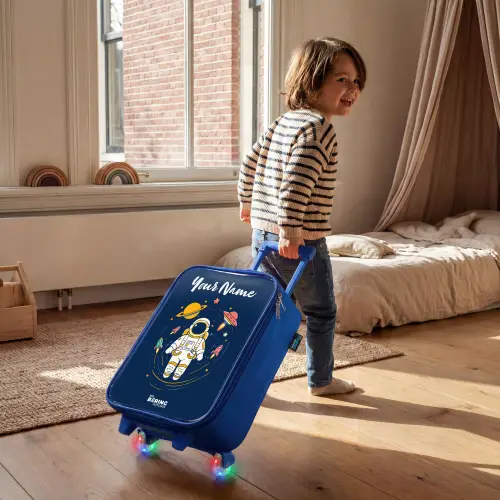 Astronaut - Planeet - Sterren - Raket Kinderkoffer - Blauw klein -sfeer1