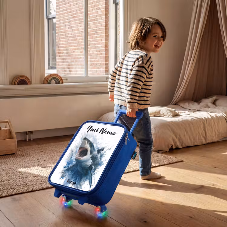 Aanvallende haai in waterverf Kinderkoffer - Blauw klein -sfeer1