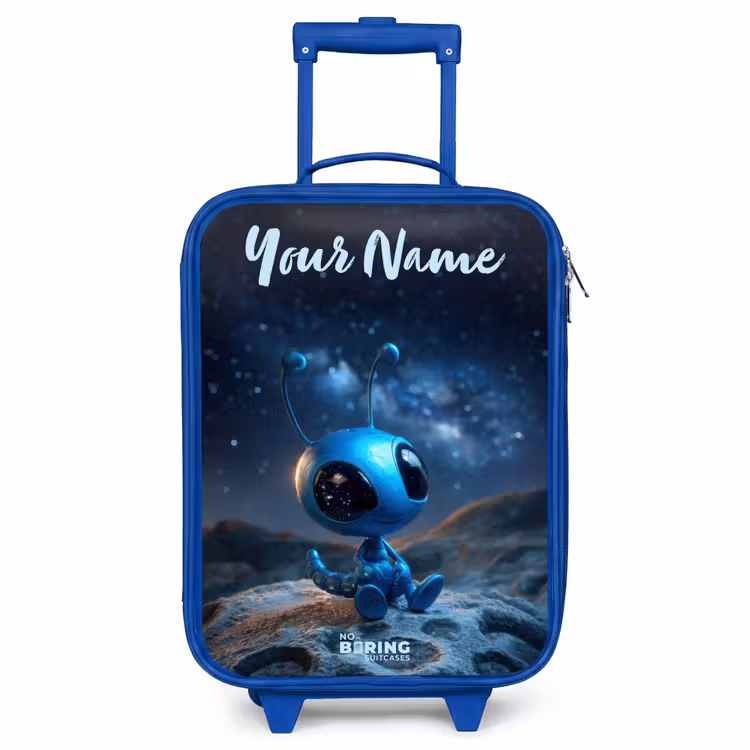 Blauw buitenaards wezentje onder sterrenhemel Kinderkoffer - Blauw klein -3d