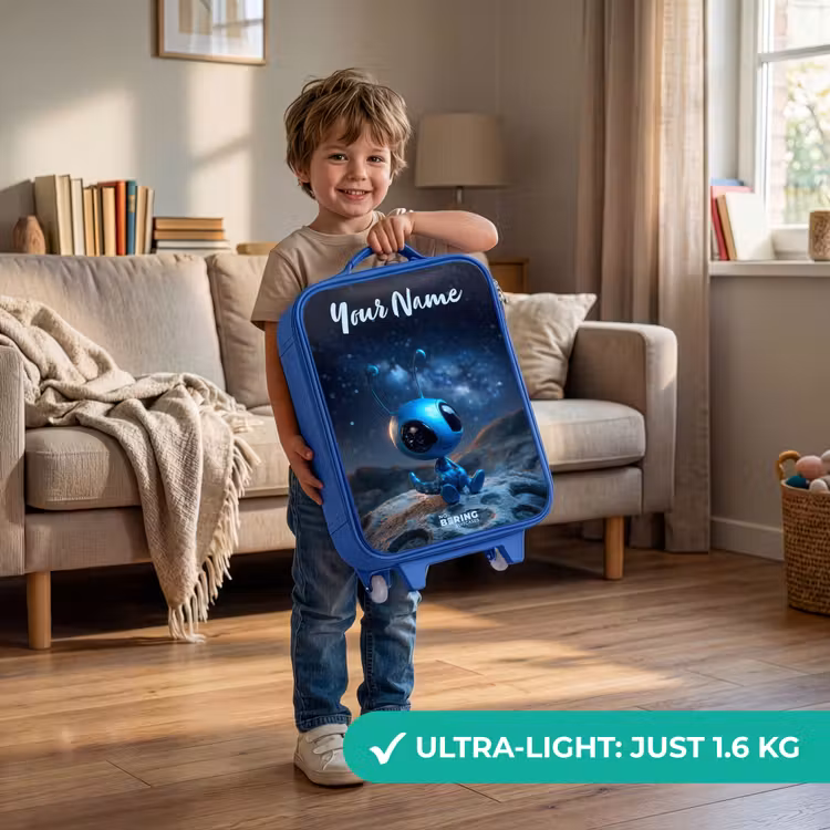 Blauw buitenaards wezentje onder sterrenhemel Kinderkoffer - Blauw klein -sfeer2_EN