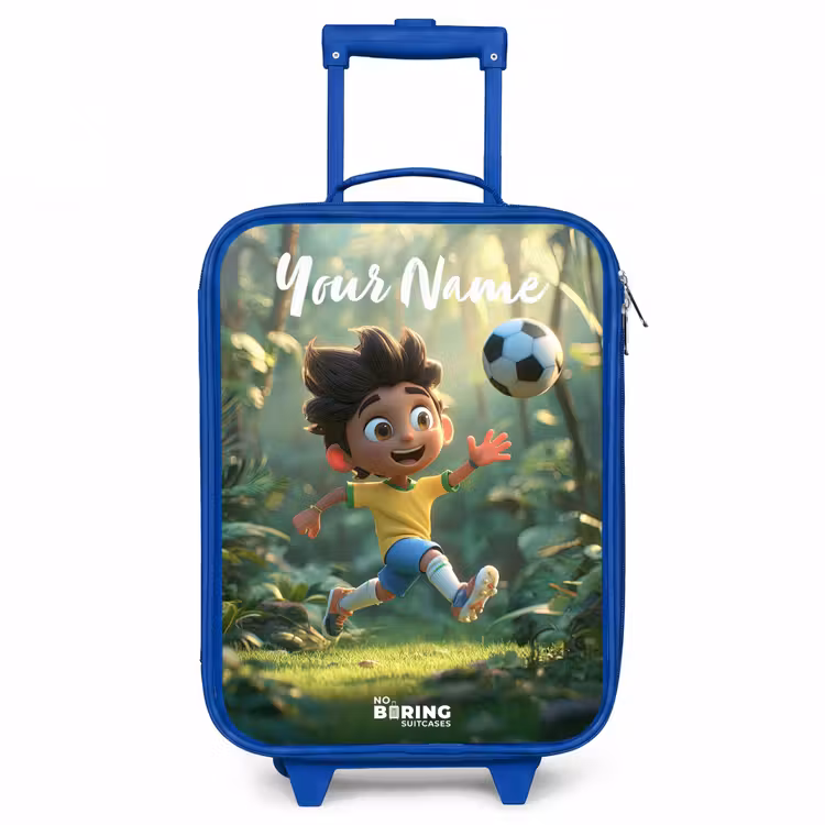 Jongen - Voetbal - Bos - Bomen Kinderkoffer - Blauw klein -3d