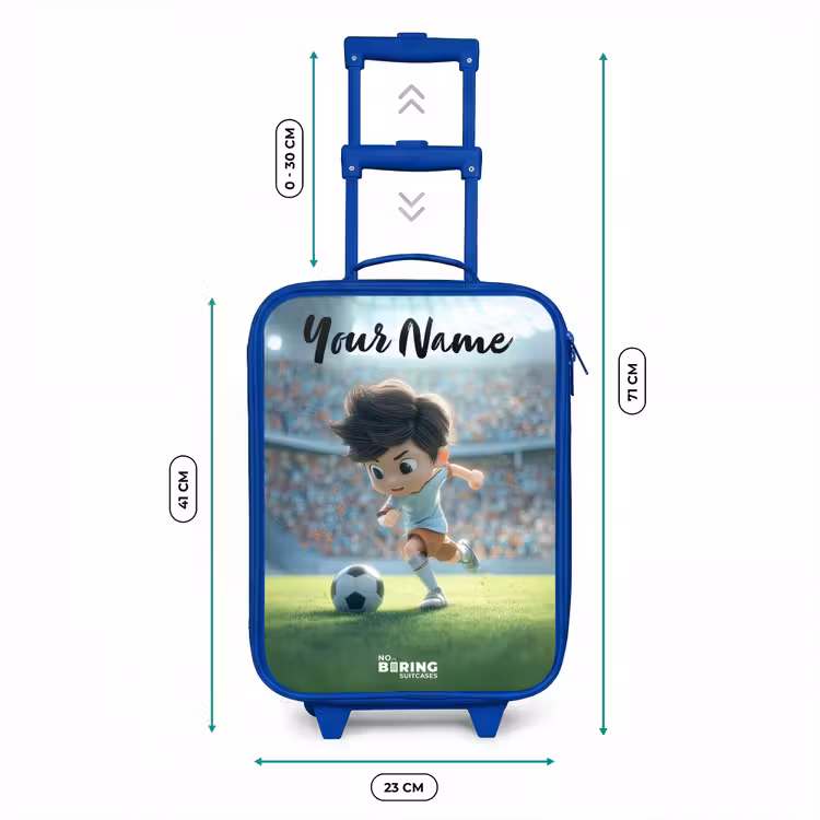 Jongen - Stadion - Voetbal - Zonlicht Kinderkoffer - Blauw klein -productfoto_formaten