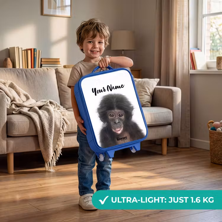 Charlie Chimp Kinderkoffer - Blauw klein -sfeer2_EN