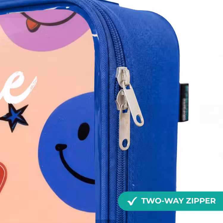 Vrolijk Smiley-patroon Kinderkoffer - Blauw klein -rits_EN