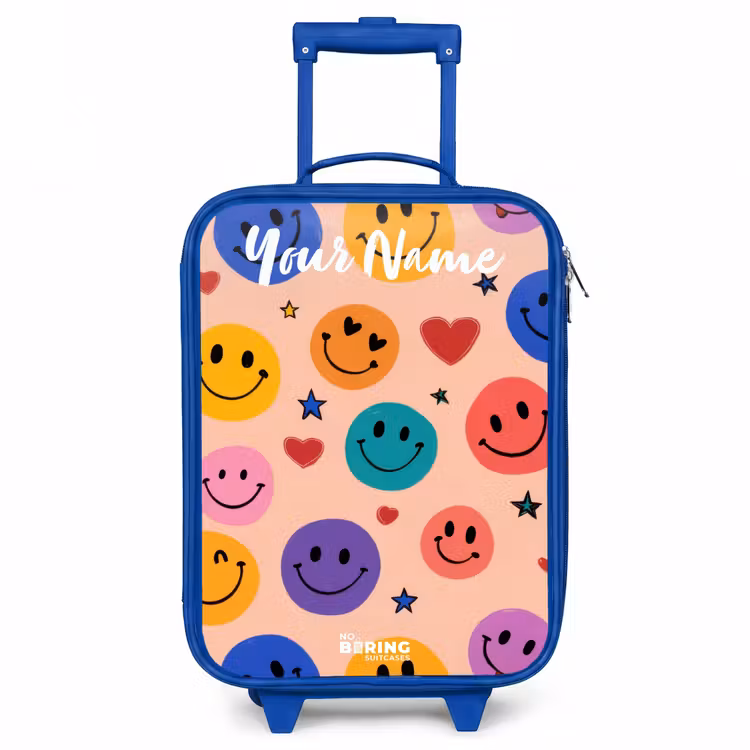 Vrolijk Smiley-patroon Kinderkoffer - Blauw klein -3d