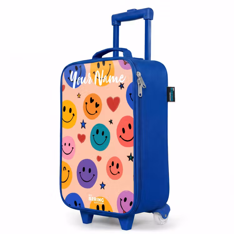 Vrolijk Smiley-patroon Kinderkoffer - Blauw klein -productfoto_schuin