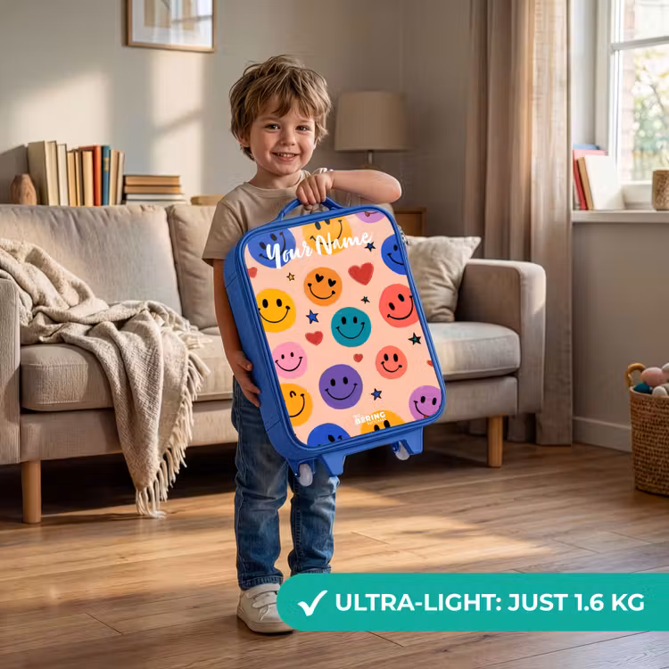 Vrolijk Smiley-patroon Kinderkoffer - Blauw klein -sfeer2_EN