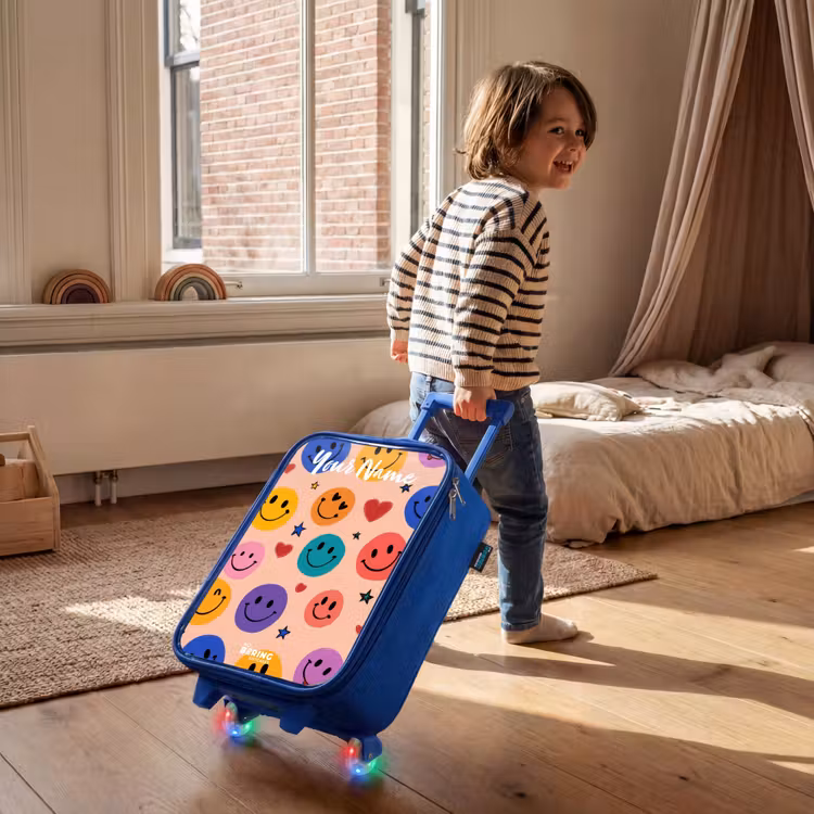 Vrolijk Smiley-patroon Kinderkoffer - Blauw klein -sfeer1