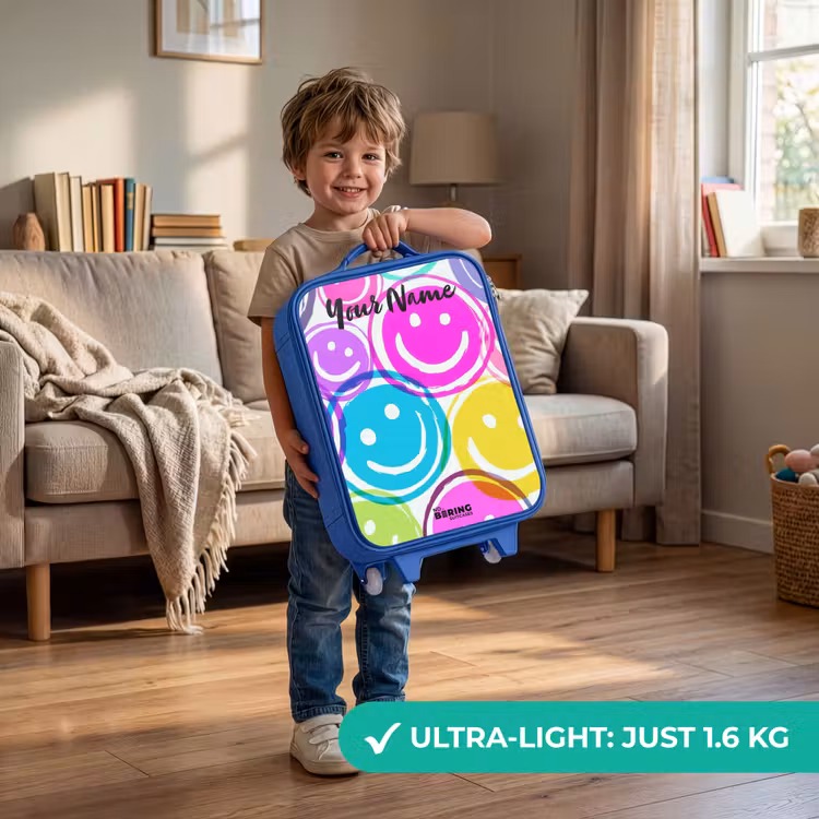 Kleurrijke glimlachexplosie Kinderkoffer - Blauw klein -sfeer2_EN
