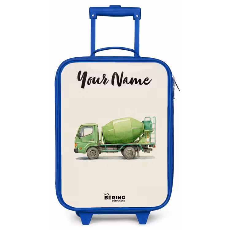 Betonmixer - Getekend - Groen Kinderkoffer - Blauw klein -zz3dotto