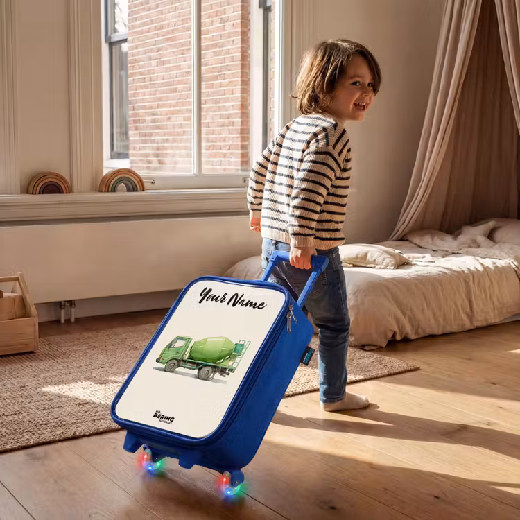 Betonmixer - Getekend - Groen Kinderkoffer - Blauw klein -sfeer1
