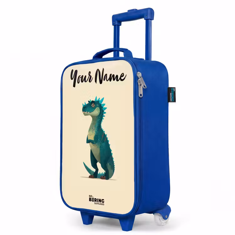 Dino - Dier - Blauw - Groen Kinderkoffer - Blauw klein -productfoto_schuin