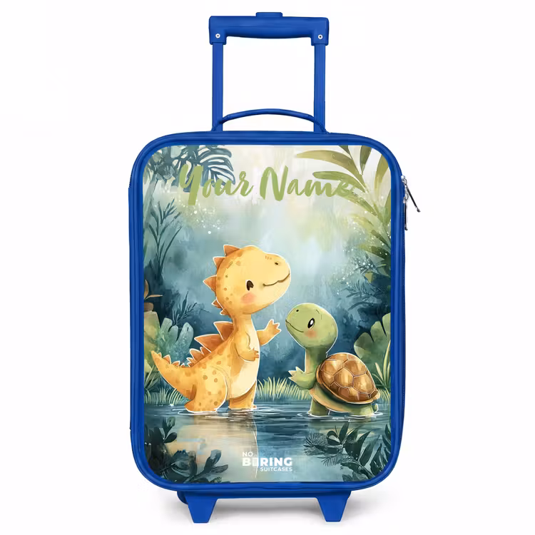Dino - Schildpad - Jungle Kinderkoffer - Blauw klein -3d