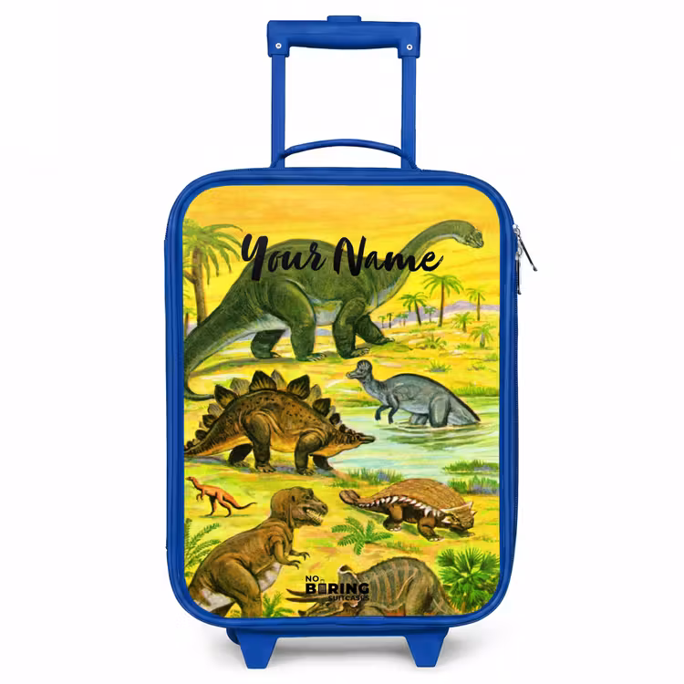 Dinosaurus in Dinosaurusland Kinderkoffer - Blauw klein -3d