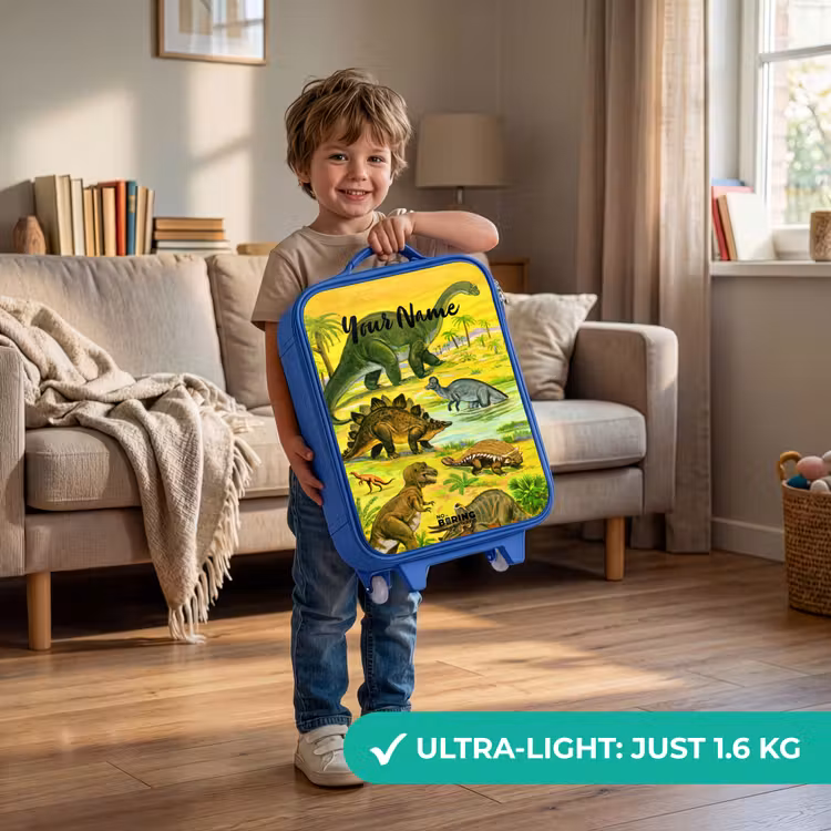 Dinosaurus in Dinosaurusland Kinderkoffer - Blauw klein -sfeer2_EN